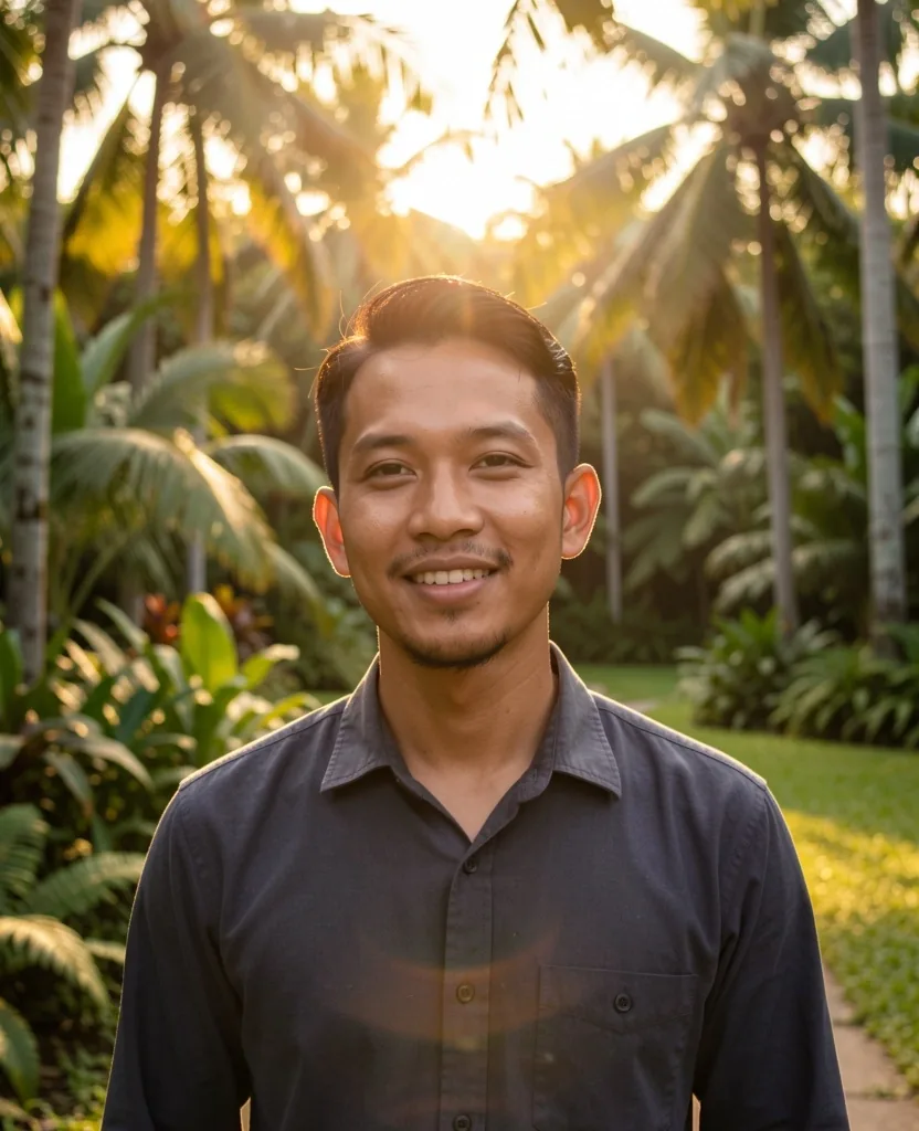 Indonesian man in a natural outdoor morning setting