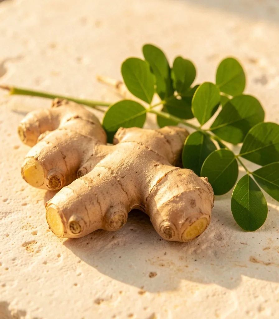 Macro botanical specimen of roots and leaves on a laboratory surface
