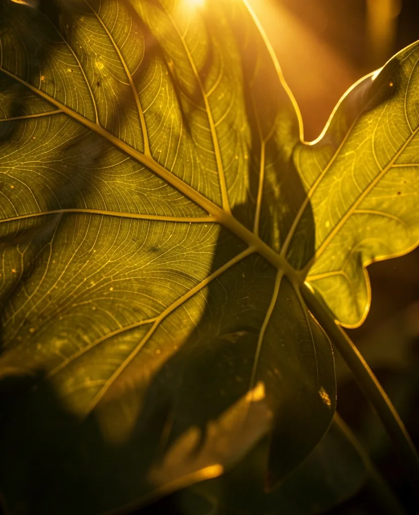 Sunlight through a tropical leaf